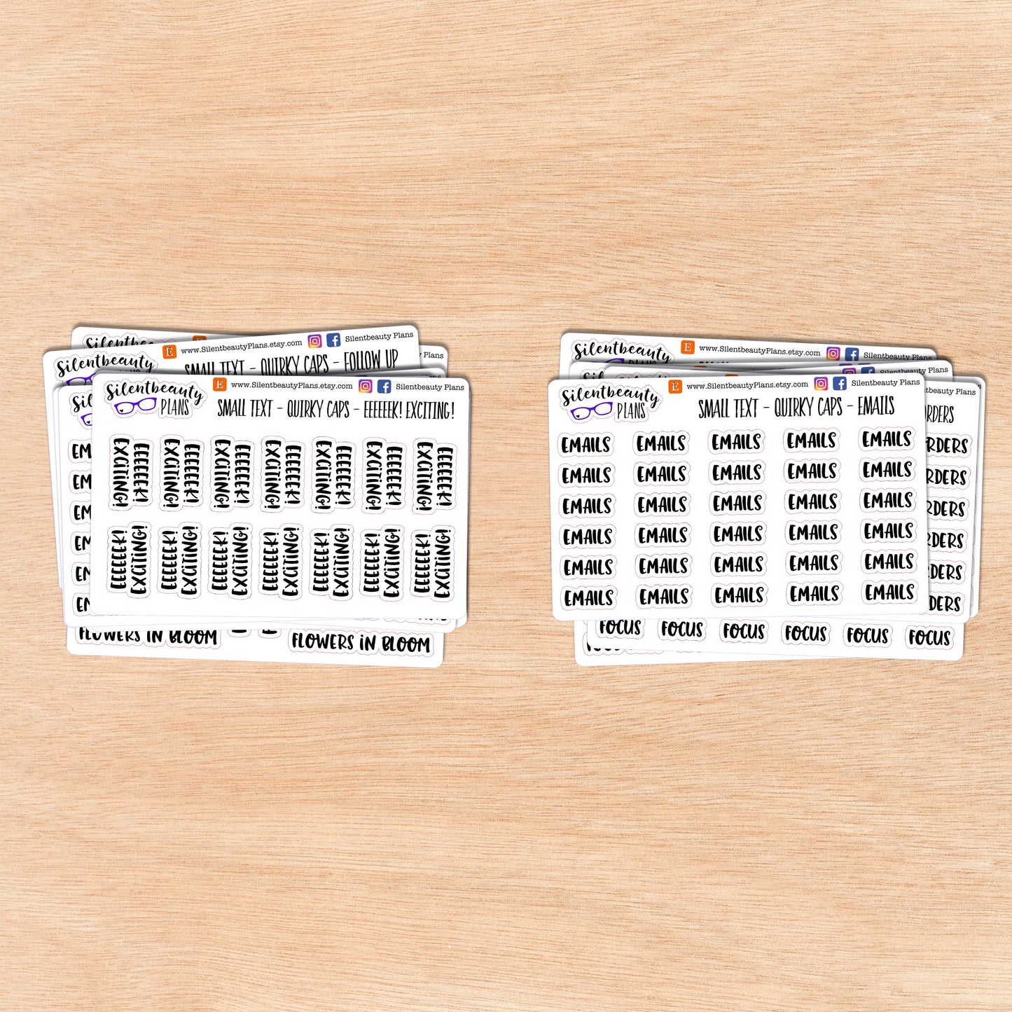 Tiny Text - E - F - Words & Phrases - Quirky Caps - Script Stickers