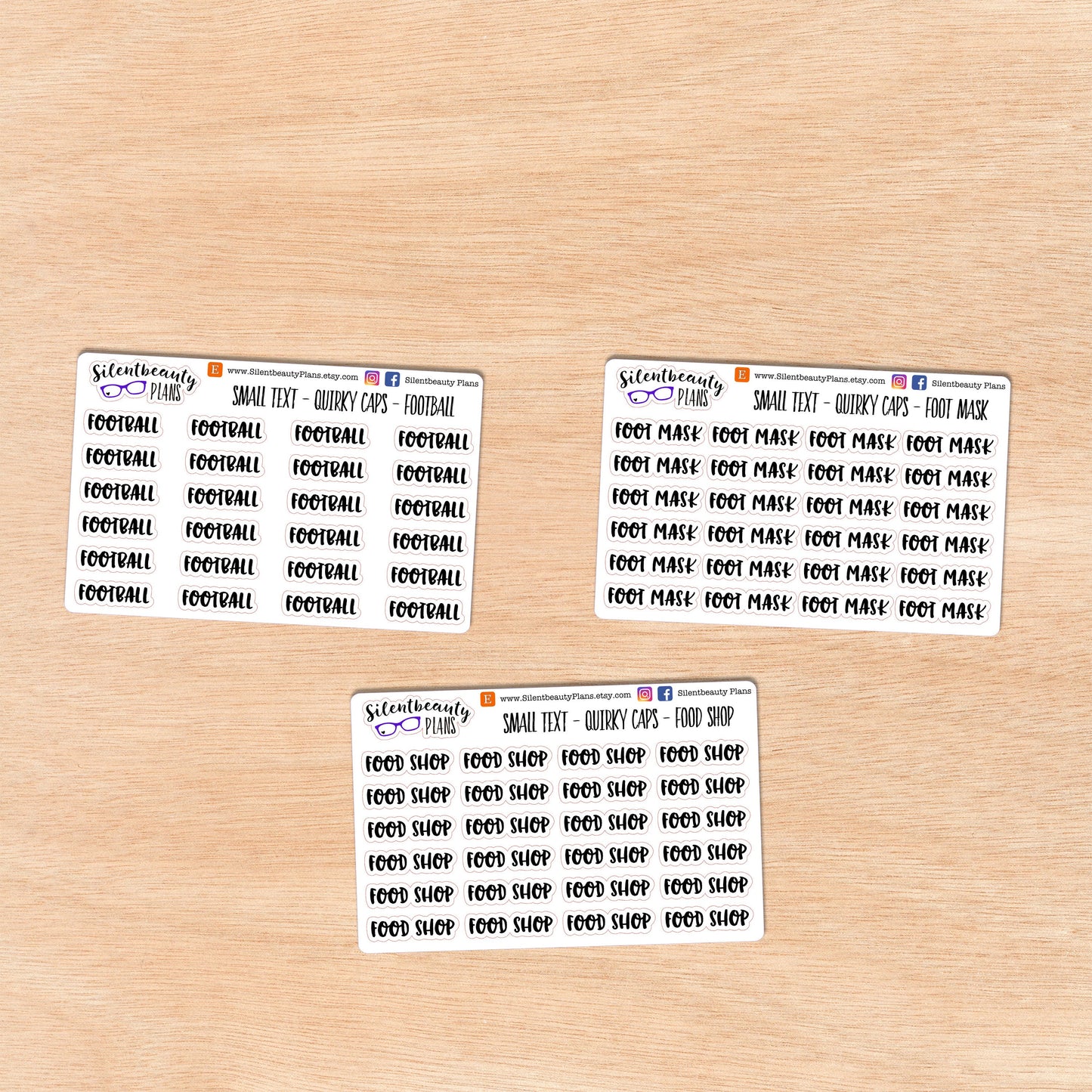 Tiny Text - E - F - Words & Phrases - Quirky Caps - Script Stickers