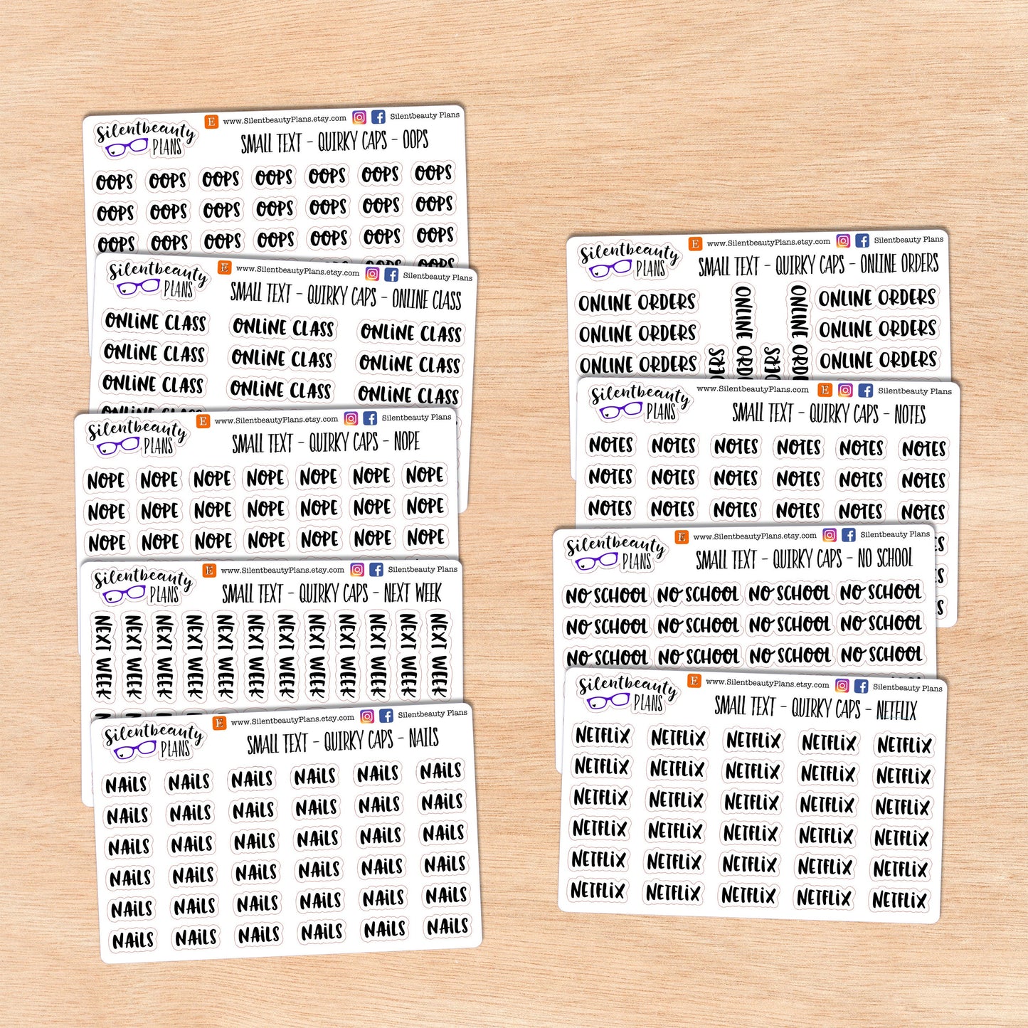 Tiny Text - N - O - Words & Phrases - Quirky Caps - Script Stickers