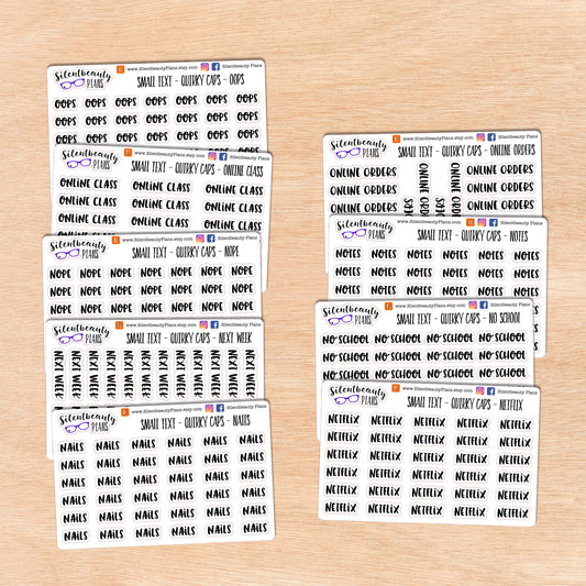 Tiny Text - N - O - Words & Phrases - Quirky Caps - Script Stickers