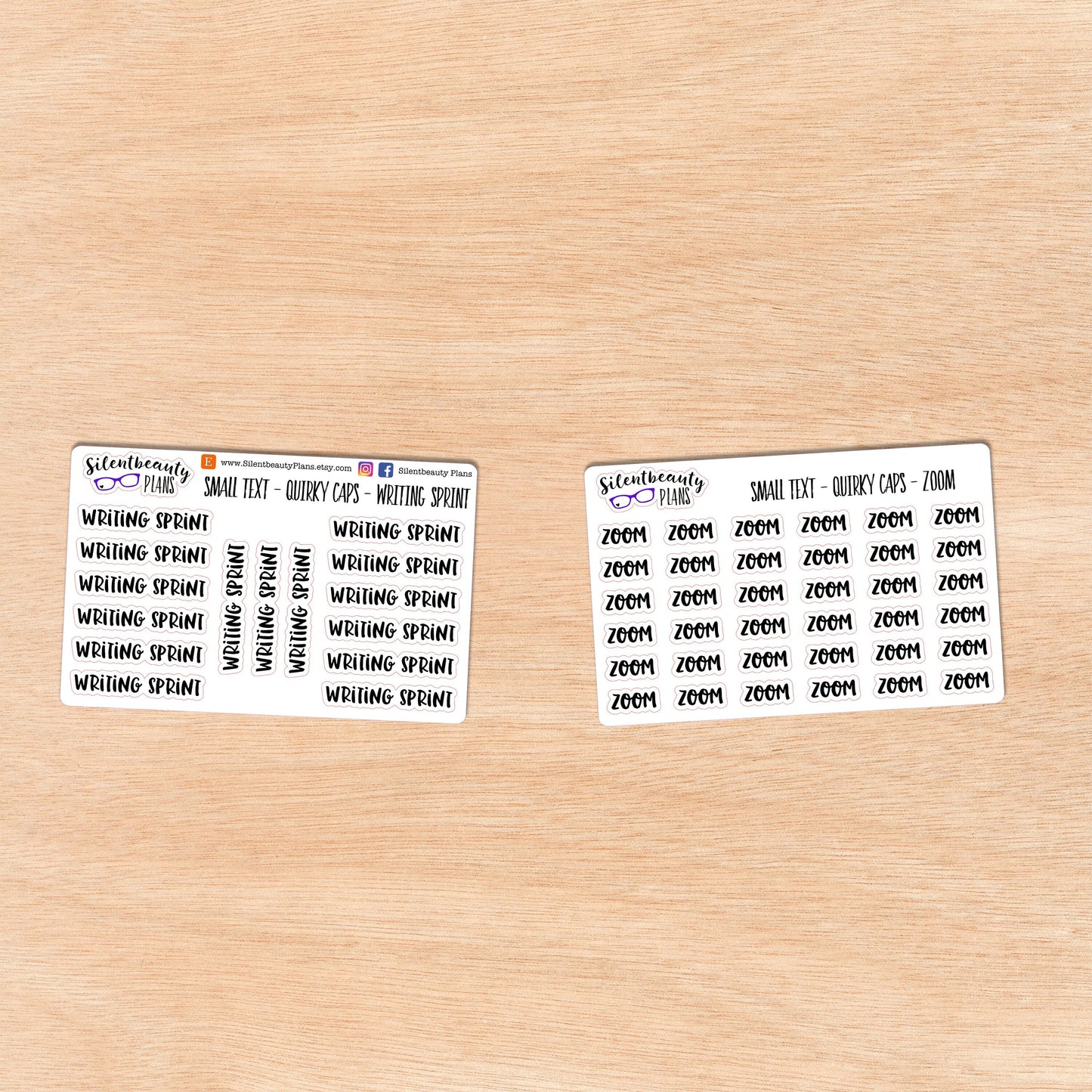 Tiny Text - U - V - W - Z - Words & Phrases - Quirky Caps - Script Stickers
