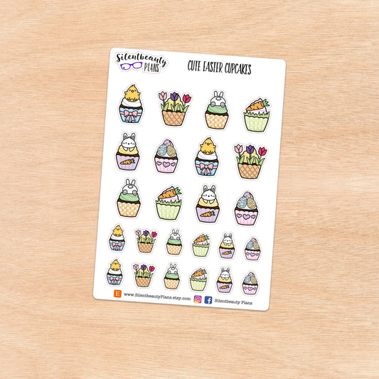 Easter Cupcakes | Decorated Cup Cake Stickers - Celebration Stickers- Cute Stickers - Planner Stickers - Character Stickers  - UK