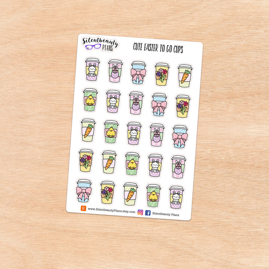 Easter To Go Cups - Floral Coffee, Tea, Hot Chocolate - Cute Stickers - Planner Stickers - Character Stickers  - UK