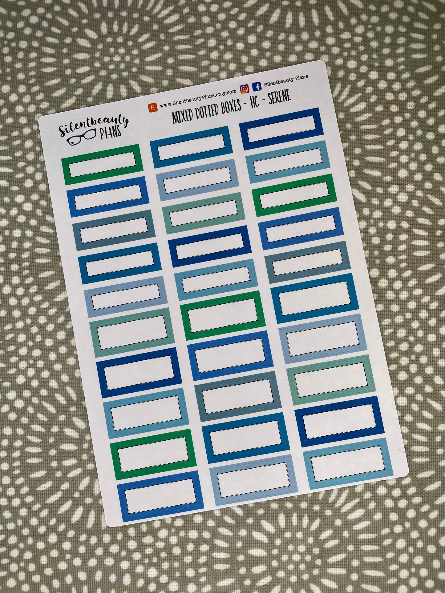 Serene Stitched 1/3 and 1/4 boxes | Hobonichi Cousin & Standard Vertical, Happy Planner, Vertical, Planner Stickers, UK