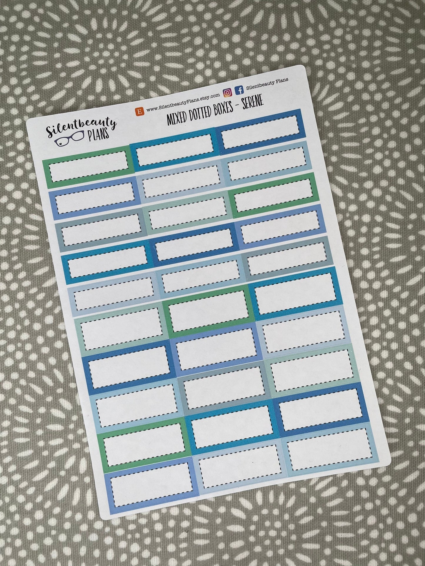 Serene Stitched 1/3 and 1/4 boxes | Hobonichi Cousin & Standard Vertical, Happy Planner, Vertical, Planner Stickers, UK
