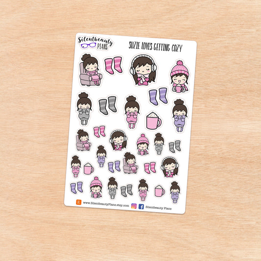 Suzie loves getting Cozy - Cute Girl Stickers