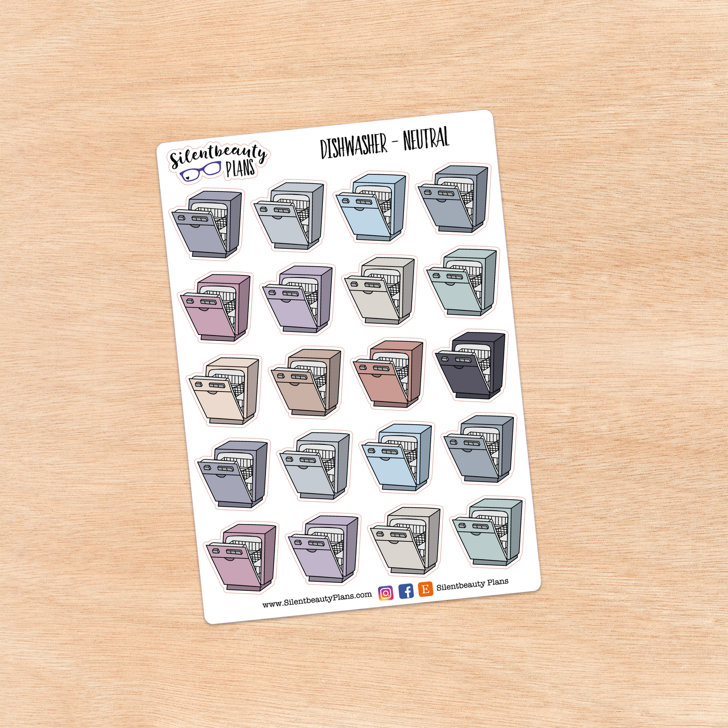 Dishwasher Icon Stickers | 2 Sizes | 4 Colour Options