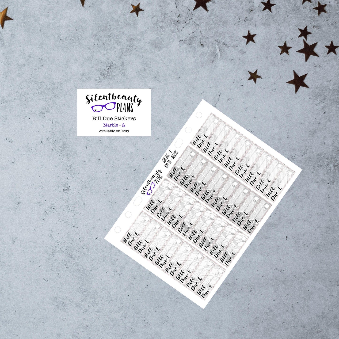 Marble Bill Due Stickers - 3 Options - Dollar, Pound & Euro - Planner Stickers - Erin Condren - Happy Planner