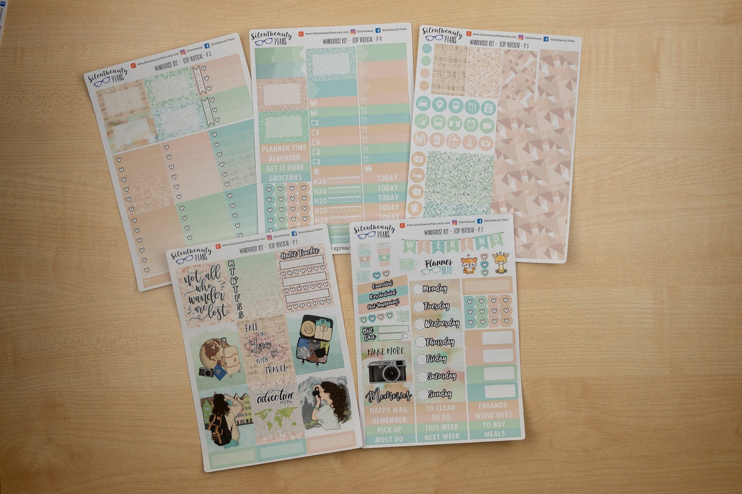 Wanderlust Weekly Sticker Kit - Standard Vertical, Vertical, Planner Stickers, UK