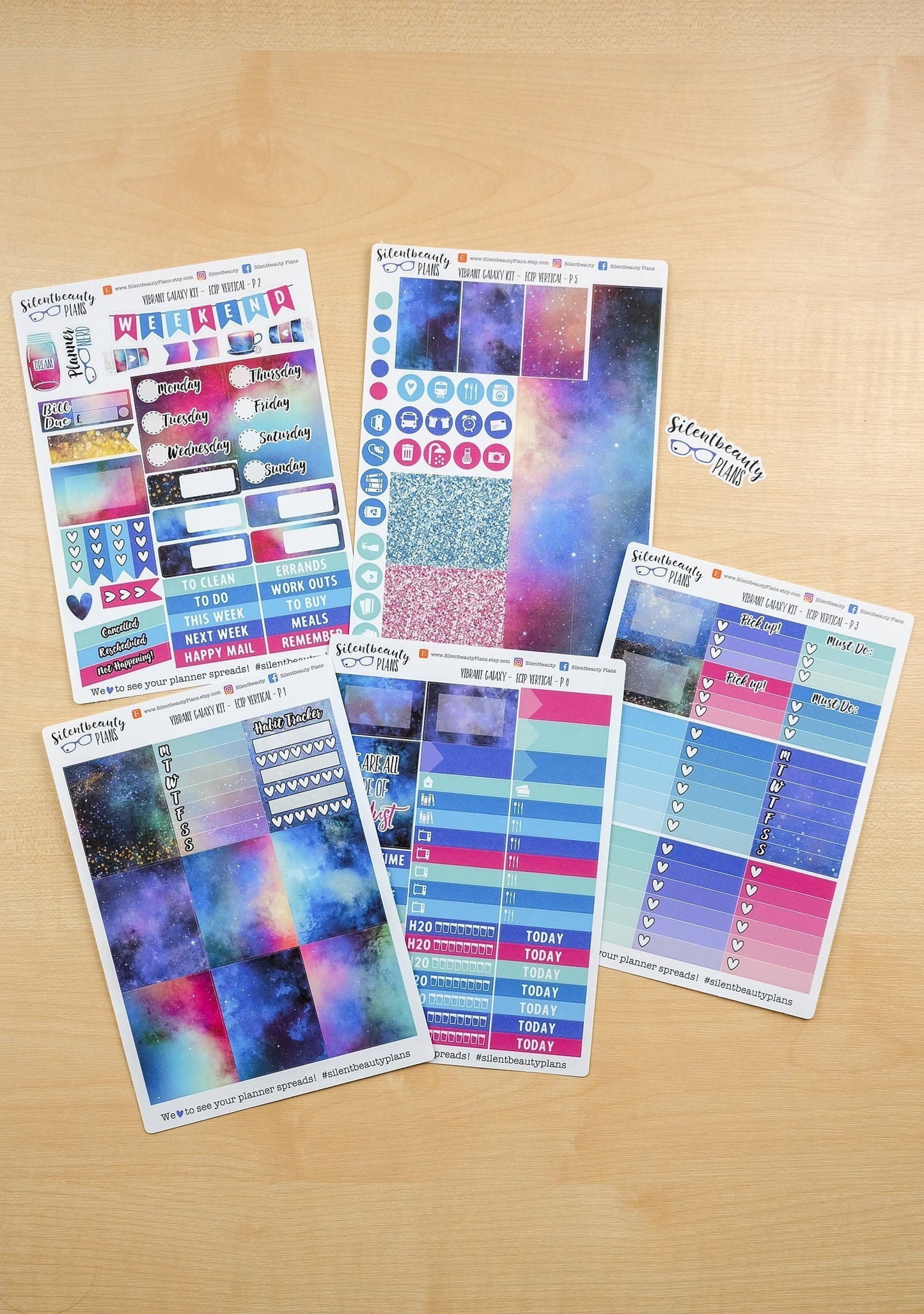 Vibrant Galaxy Sticker Kit - Standard Vertical, Vertical, Planner Stickers, UK