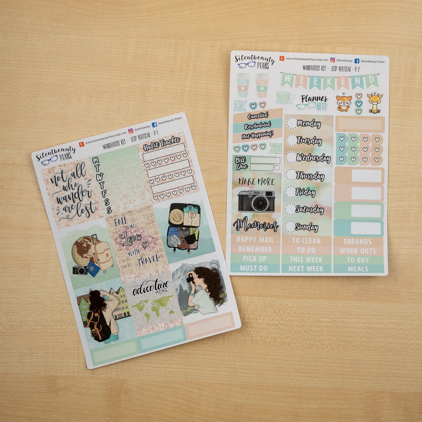 Wanderlust Weekly Sticker Kit - Standard Vertical, Vertical, Planner Stickers, UK