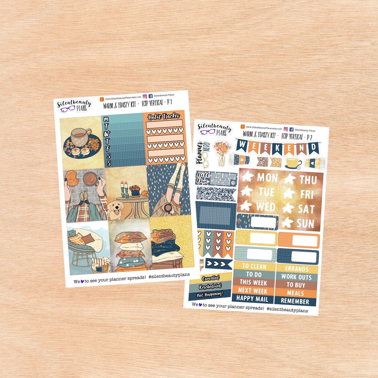 Warm & Toasty Weekly Sticker Kit - Standard Vertical, Vertical, Planner Stickers, UK