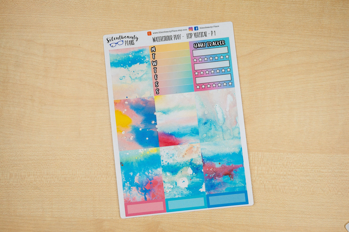 Watercolour Play WeeklySticker Kit - Standard Vertical, Vertical, Planner Stickers, UK