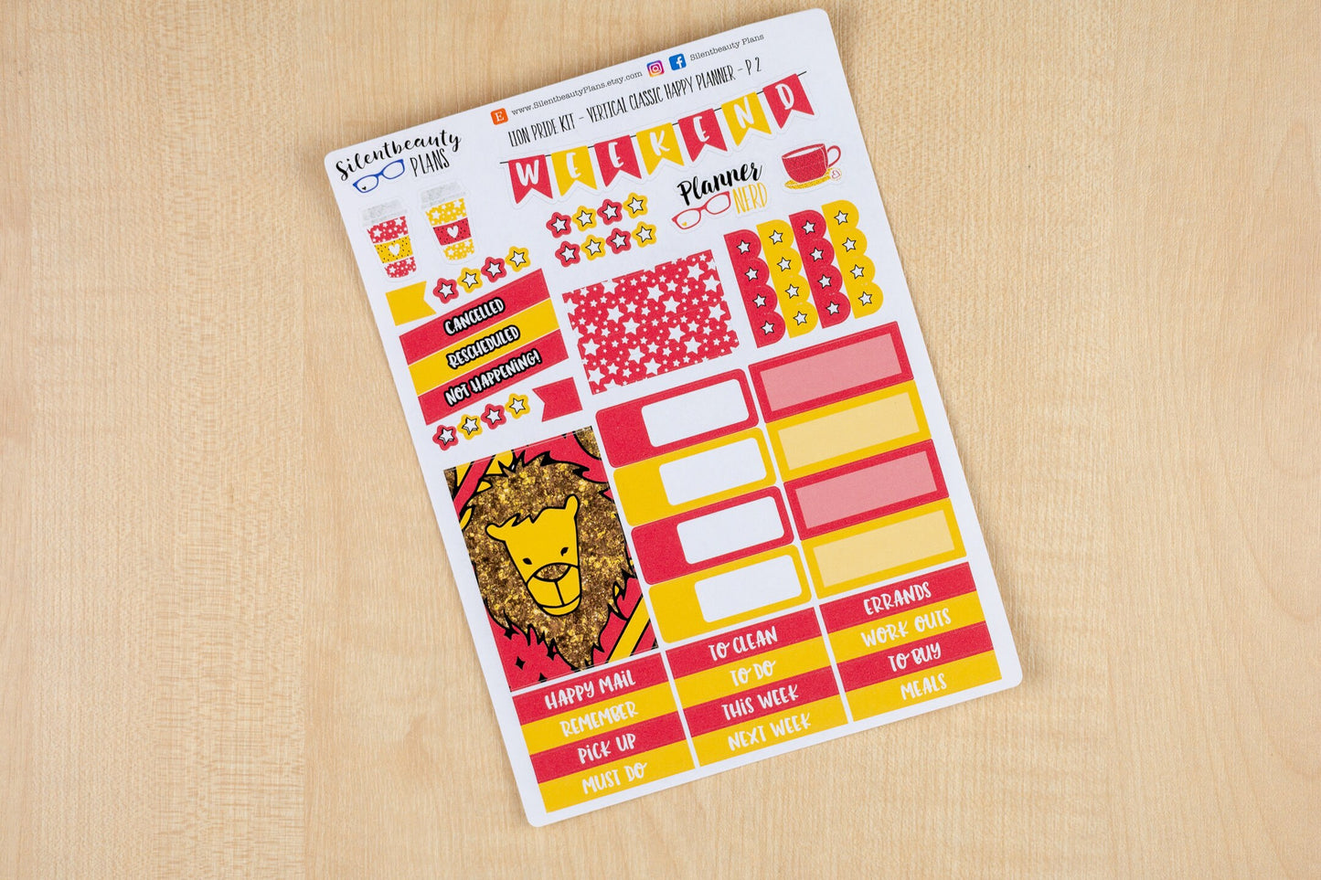 Lion Pride Weekly Sticker Kit - Classic Happy Planner, Vertical, Planner Stickers, UK