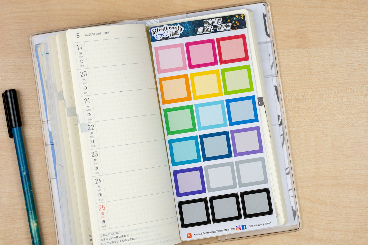 Full Boxes - 3 Colour Palettes - Hobonichi Weeks, Planner Stickers, UK