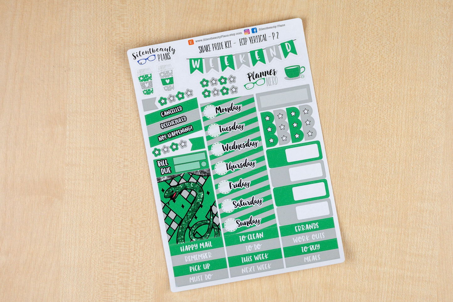 Snake Pride Weekly Sticker Kit - Standard Vertical, Vertical, Planner Stickers, UK