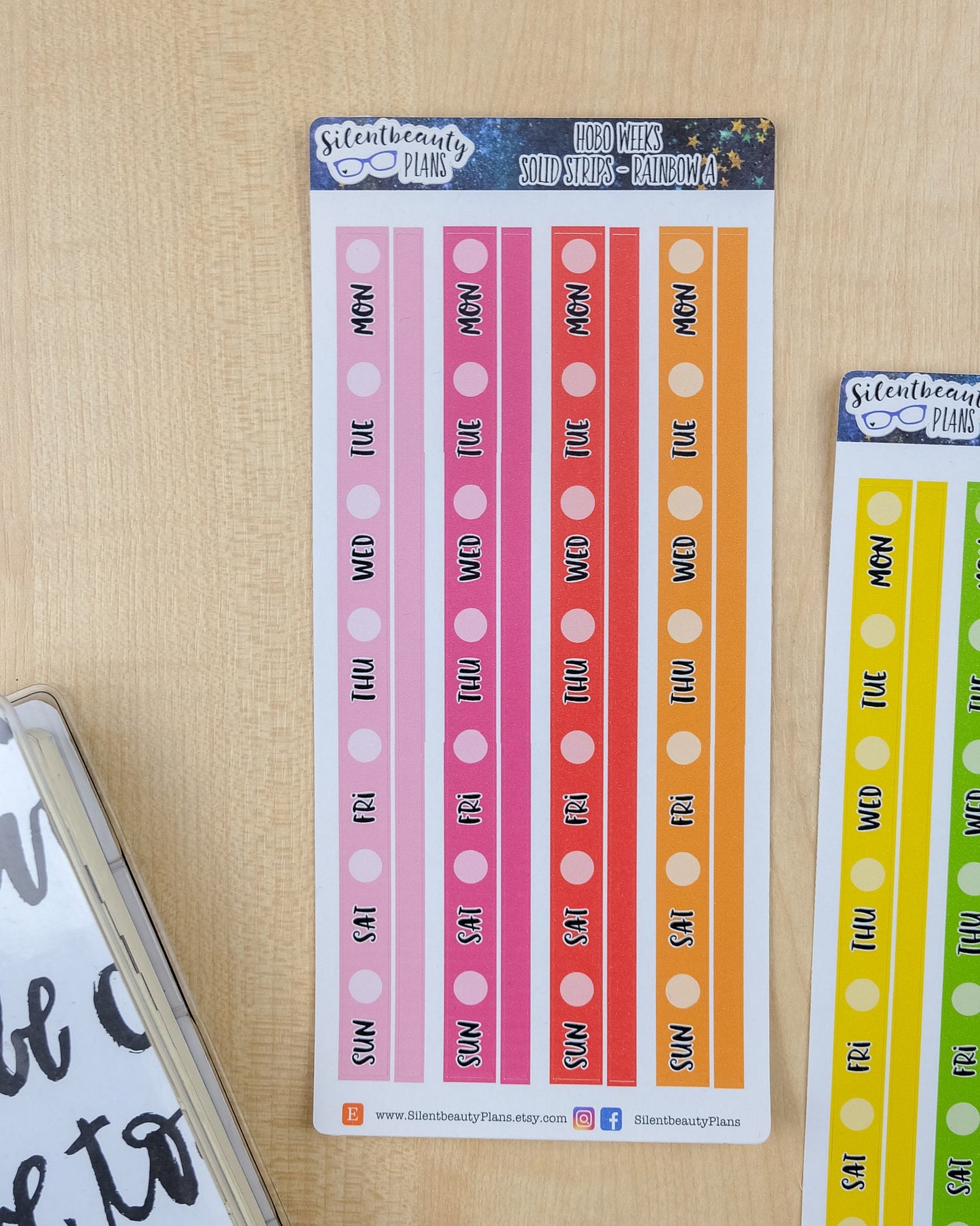 Rainbow Solids - Date Cover Strips & Thin Washi - 3 Sheet Options - Hobonichi Weeks, Planner Stickers, UK