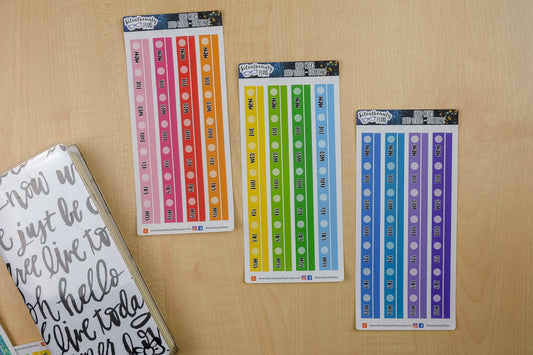 Rainbow Solids - Date Cover Strips & Thin Washi - 3 Sheet Options - Hobonichi Weeks, Planner Stickers, UK