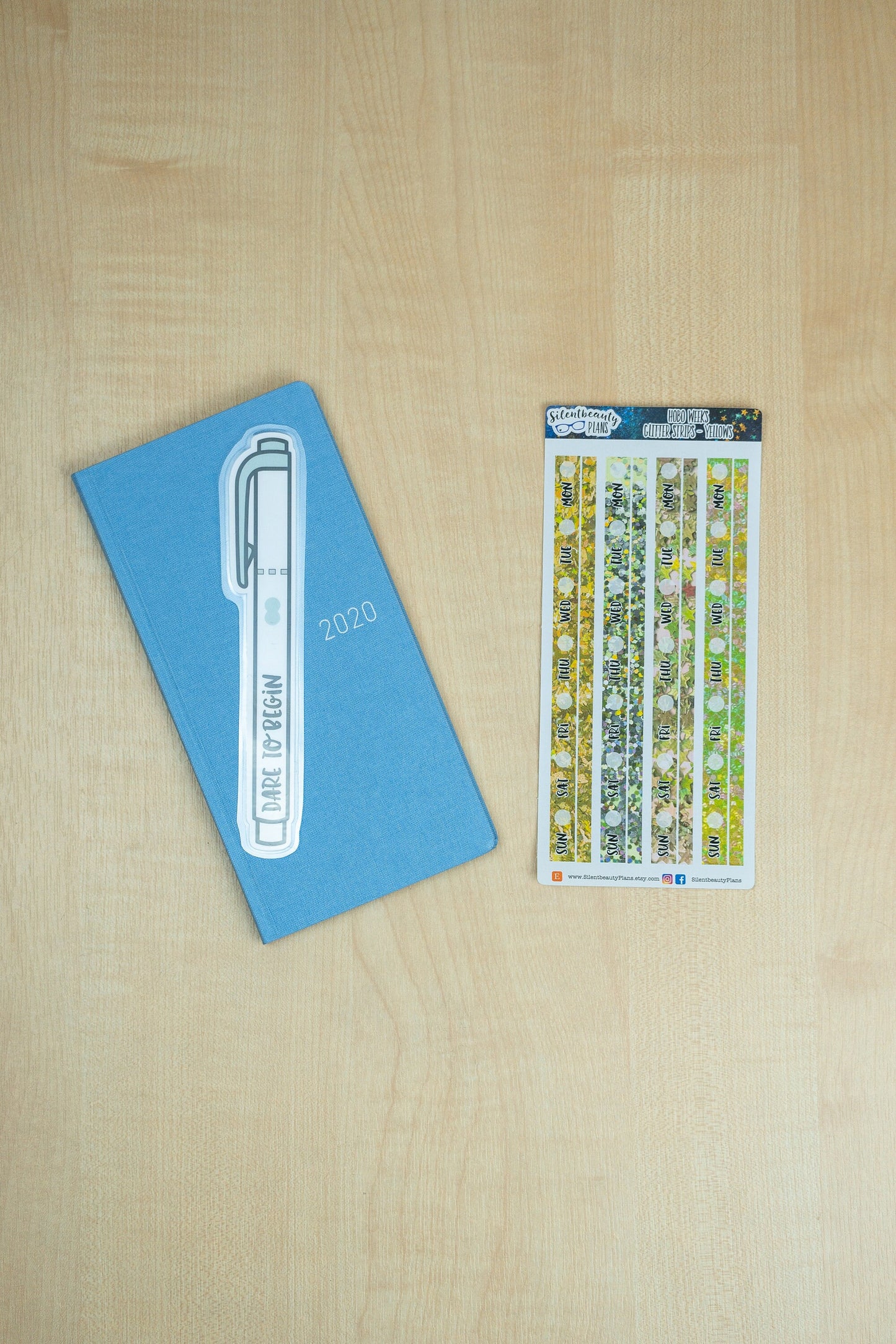 Glitter - Green, Yellow, Pink - Date Cover Strips & Thin Washi - 3 Sheet Options - Hobonichi Weeks, Planner Stickers, UK