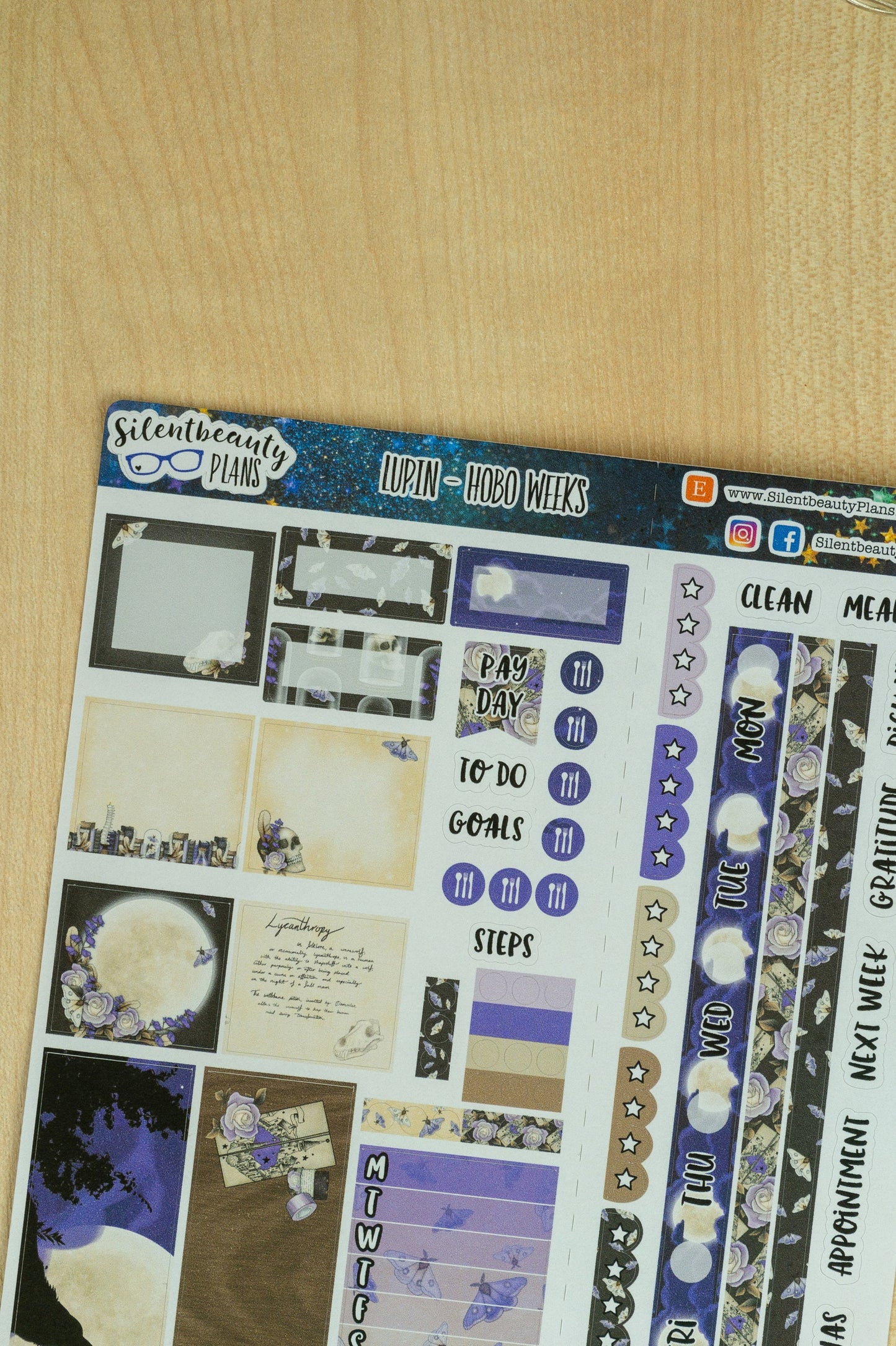 Lupin - Werewolf & Full Moon - Weekly Kit - Hobonichi Weeks, Planner Stickers, UK