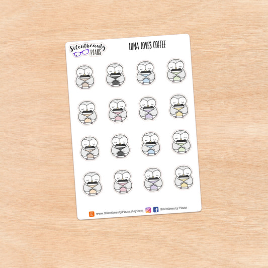 Luna loves Coffee - Cute Owl Stickers