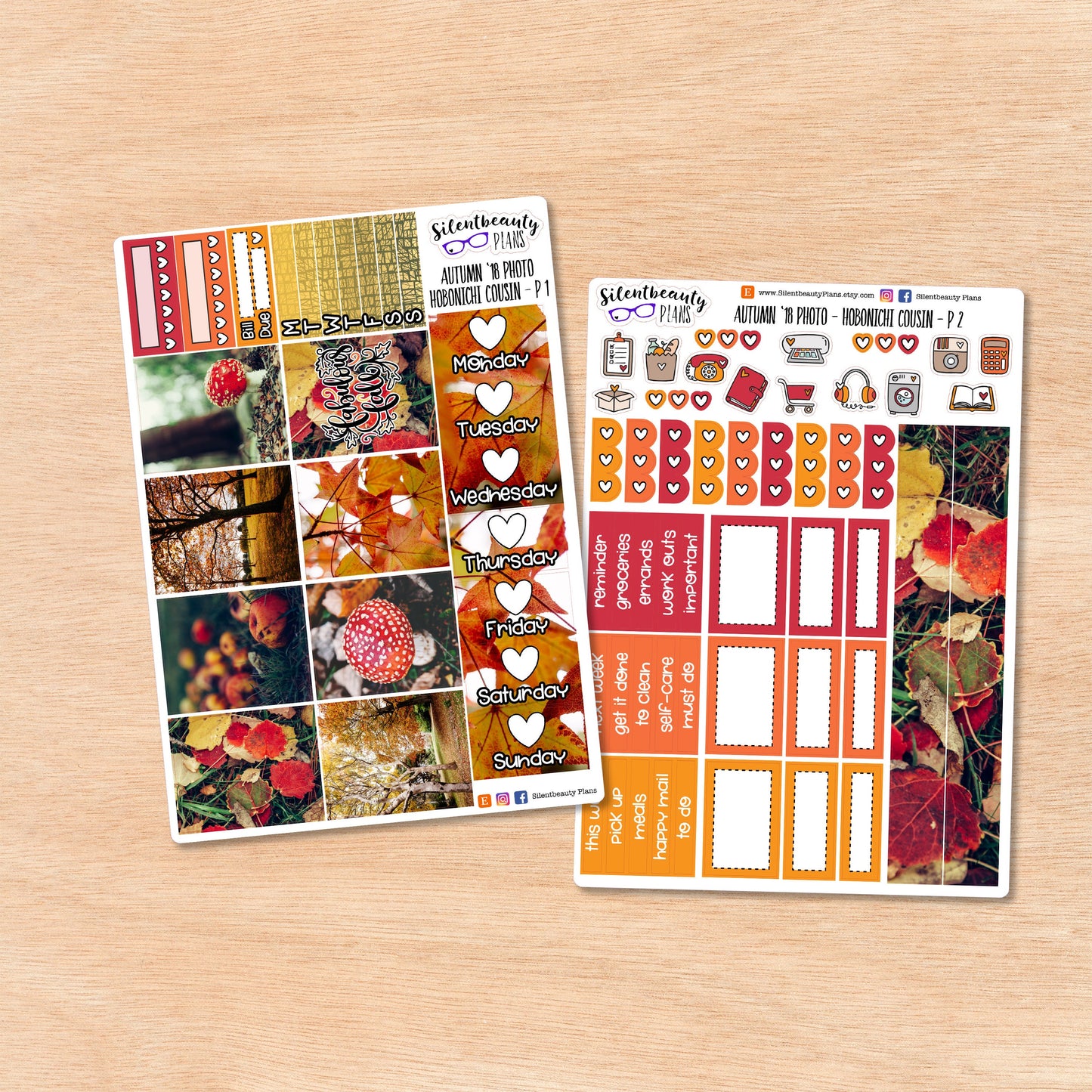 Autumn Photo Weekly Sticker Kit | Hobonichi Cousin | 2 Format Options