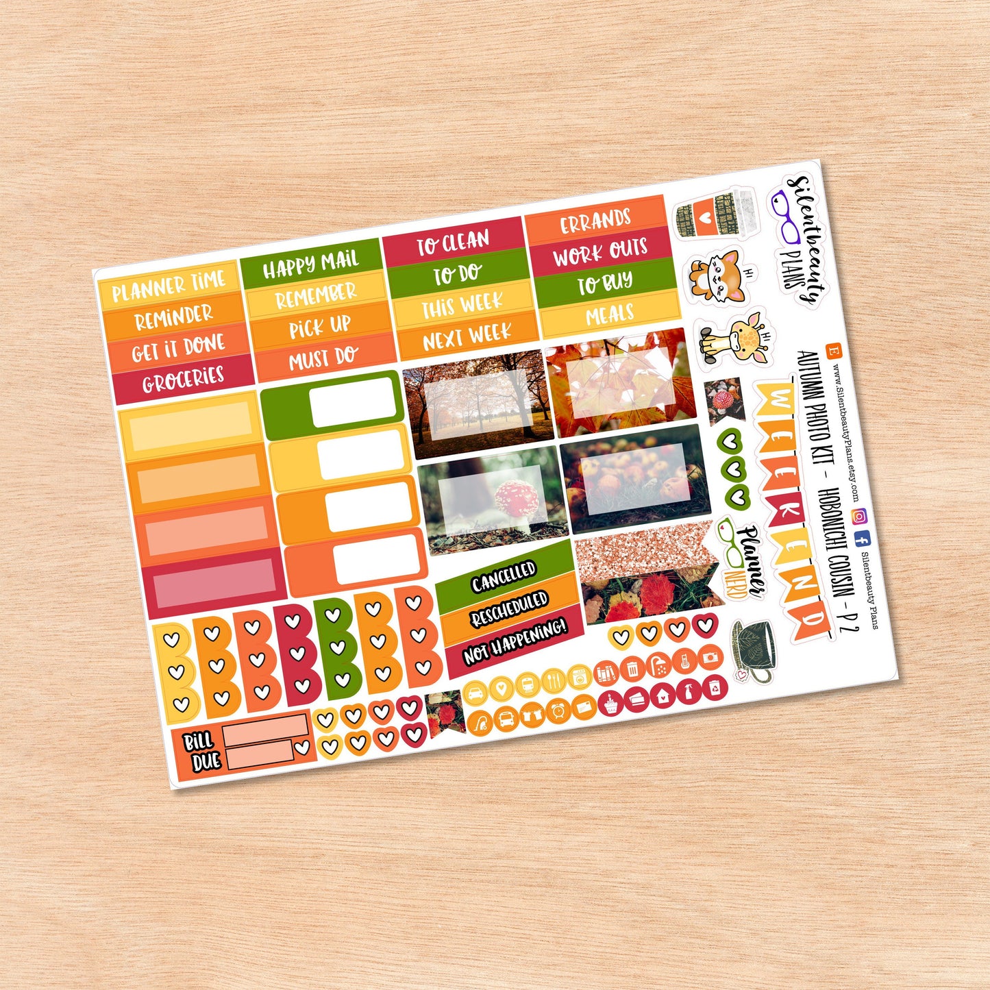 Autumn Photo Weekly Sticker Kit | Hobonichi Cousin | 2 Format Options