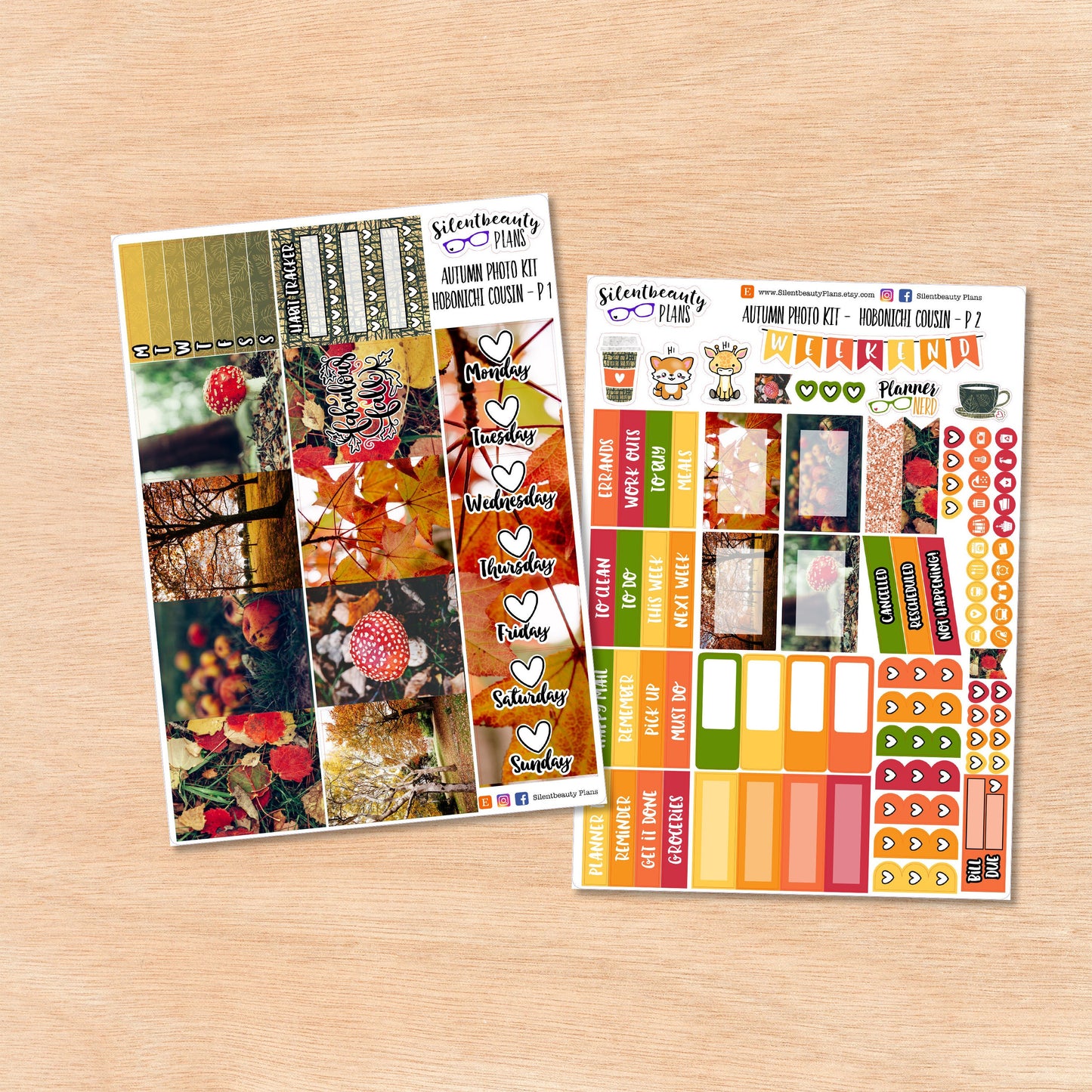 Autumn Photo Weekly Sticker Kit | Hobonichi Cousin | 2 Format Options